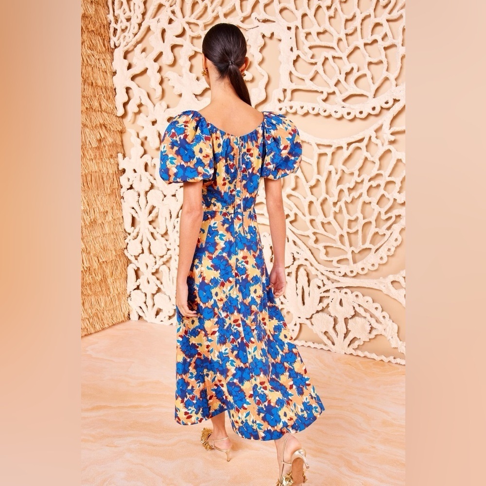 NEW Ulla Johnson Imara Blue Floral Cotton Short Sleeve Midi Dress | size 2 - Picture 5 of 16
